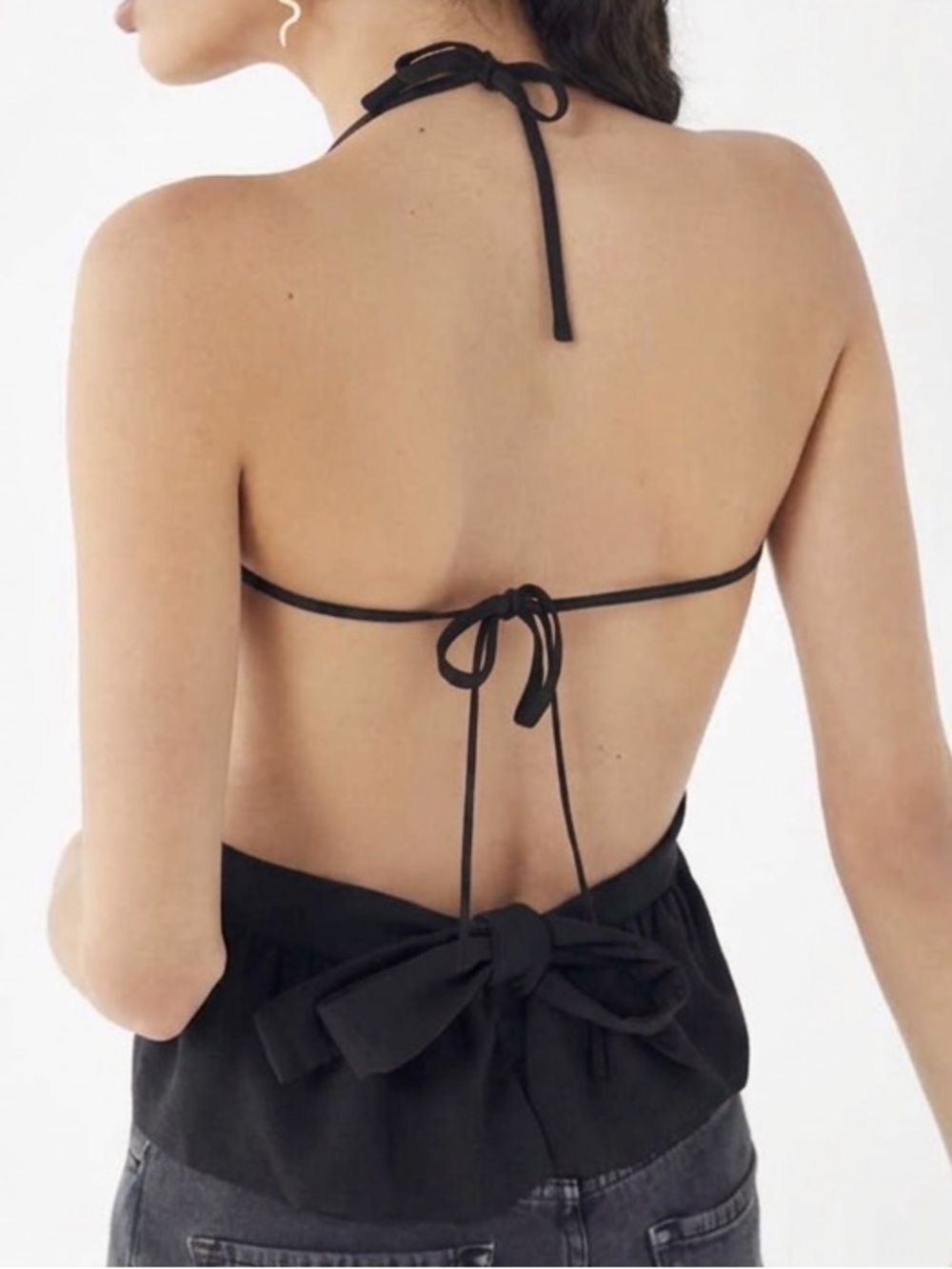 The East Order Black Backless Halter Peplum Crop Coquette Dark Feminine XS